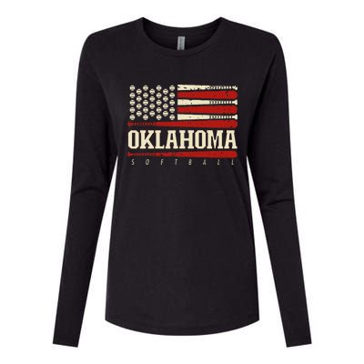 Oklahoma Softball Usa Flag Softball Womens Cotton Relaxed Long Sleeve T-Shirt