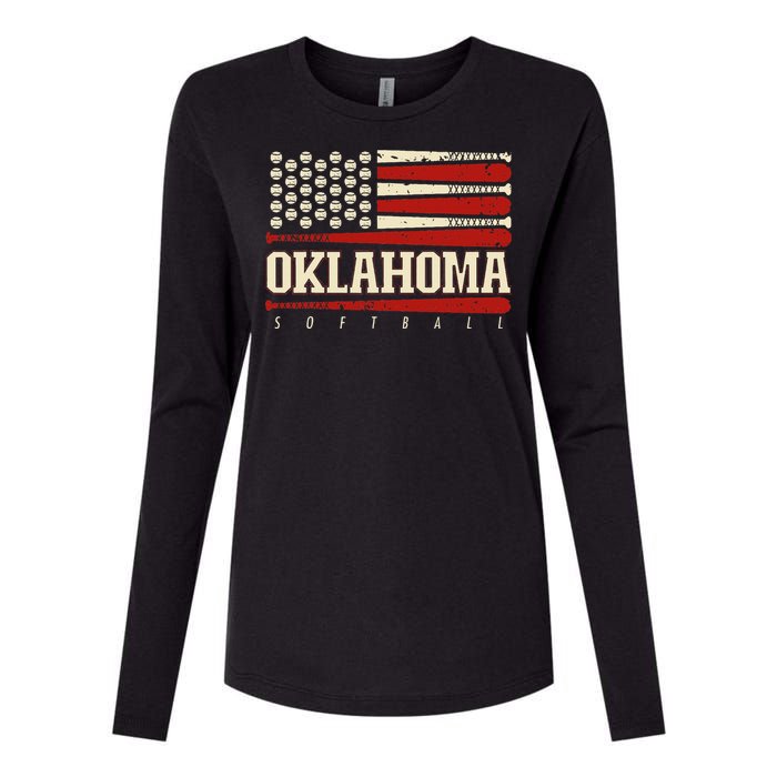 Oklahoma Softball Usa Flag Softball Womens Cotton Relaxed Long Sleeve T-Shirt