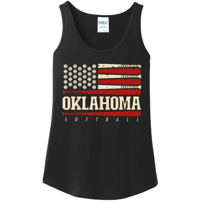 Oklahoma Softball Usa Flag Softball Ladies Essential Tank