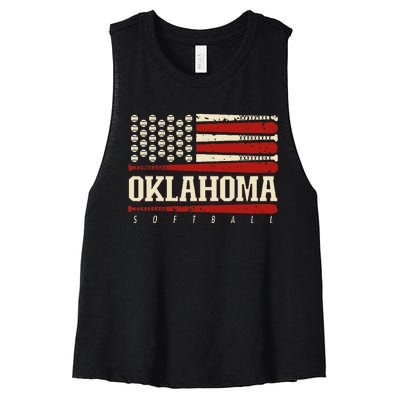 Oklahoma Softball Usa Flag Softball Women's Racerback Cropped Tank