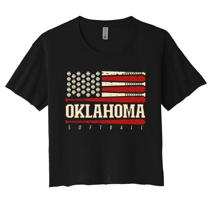 Oklahoma Softball Usa Flag Softball Women's Crop Top Tee