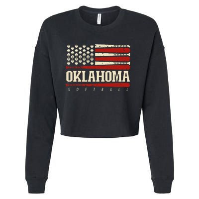 Oklahoma Softball Usa Flag Softball Cropped Pullover Crew