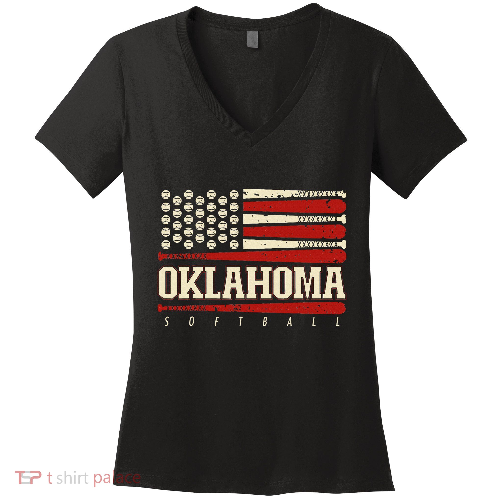 Oklahoma Softball Usa Flag Softball Women's V-Neck T-Shirt