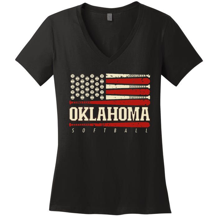 Oklahoma Softball Usa Flag Softball Women's V-Neck T-Shirt