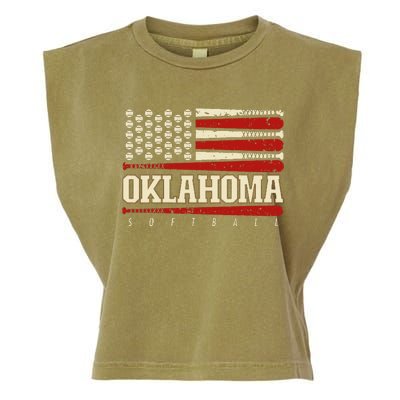 Oklahoma Softball Usa Flag Softball Garment-Dyed Women's Muscle Tee