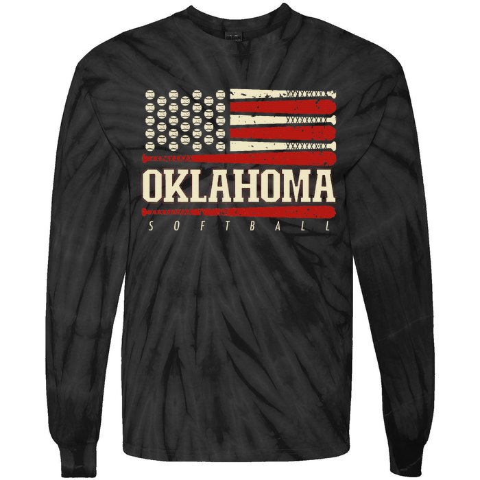 Oklahoma Softball Usa Flag Softball Tie-Dye Long Sleeve Shirt