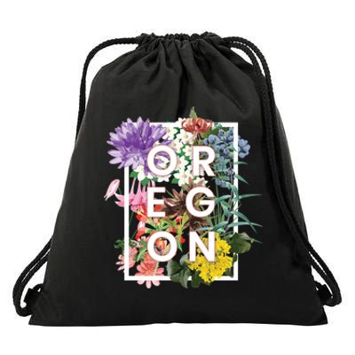 Oregon State Usa Souvenir Flowers Of Oregon Word Art Drawstring Bag