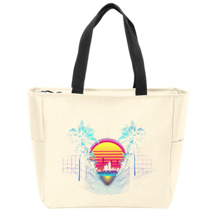 Outrun Synthwave Vaporwave Aesthetic 80S Retro Zip Tote Bag