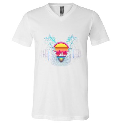 Outrun Synthwave Vaporwave Aesthetic 80S Retro V-Neck T-Shirt