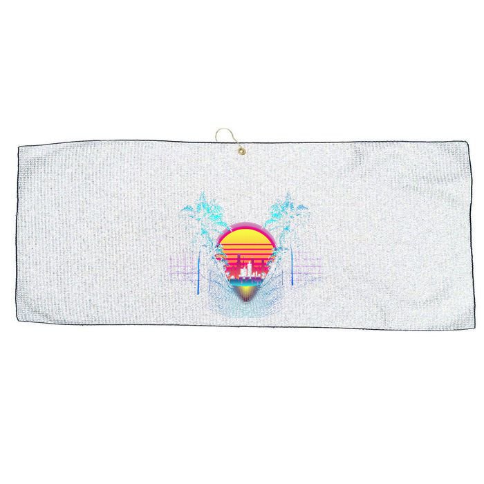 Outrun Synthwave Vaporwave Aesthetic 80S Retro Large Microfiber Waffle Golf Towel