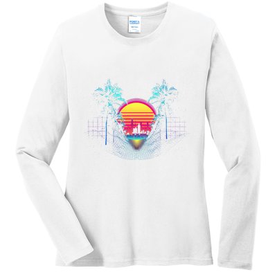 Outrun Synthwave Vaporwave Aesthetic 80S Retro Ladies Long Sleeve Shirt