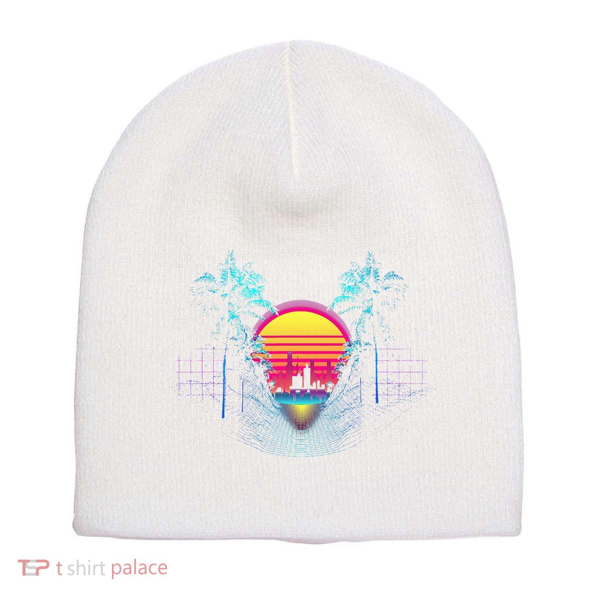 Outrun Synthwave Vaporwave Aesthetic 80S Retro Short Acrylic Beanie