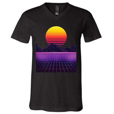 Outrun Synthwave Vaporwave Aesthetic 80s Retro V-Neck T-Shirt