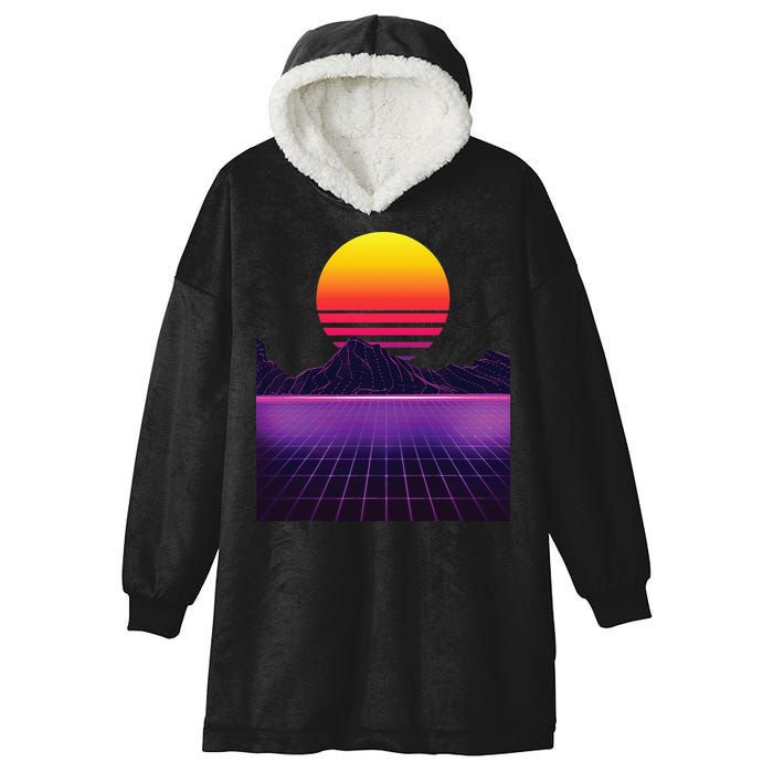 Outrun Synthwave Vaporwave Aesthetic 80s Retro Hooded Wearable Blanket