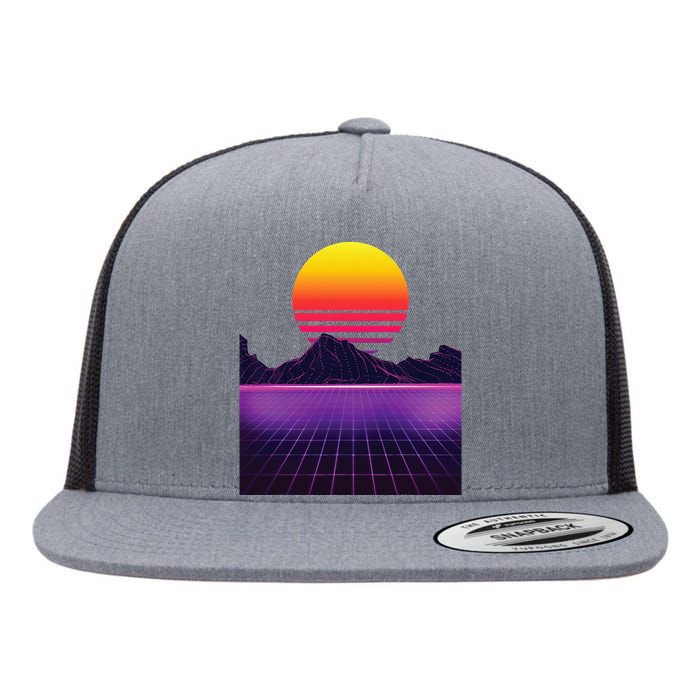 Outrun Synthwave Vaporwave Aesthetic 80s Retro Flat Bill Trucker Hat