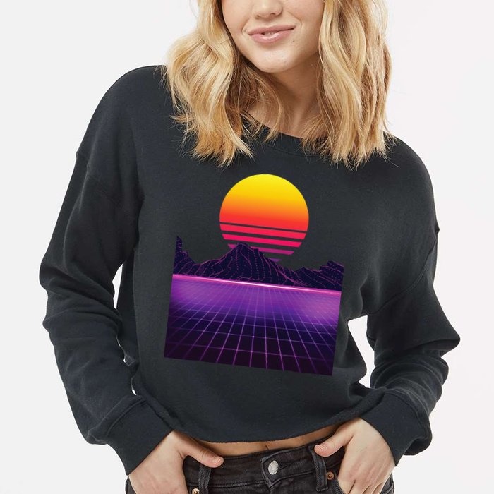 Outrun Synthwave Vaporwave Aesthetic 80s Retro Cropped Pullover Crew