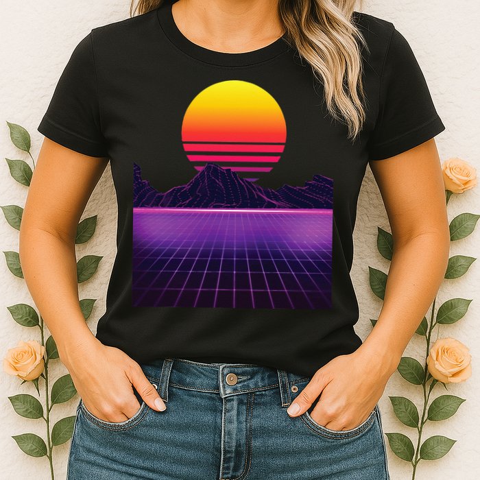 Outrun Synthwave Vaporwave Aesthetic 80s Retro Womens T-Shirt