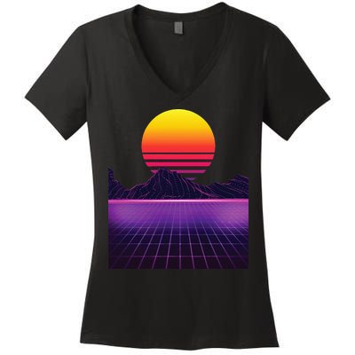 Outrun Synthwave Vaporwave Aesthetic 80s Retro Women's V-Neck T-Shirt