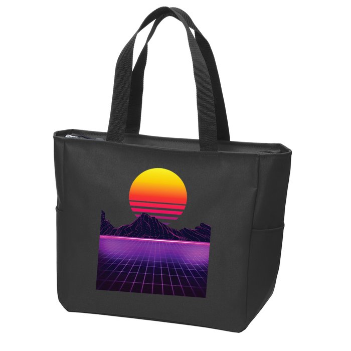 Outrun Synthwave Vaporwave Aesthetic 80s Retro Zip Tote Bag