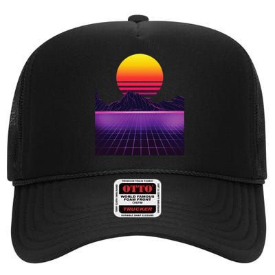 Outrun Synthwave Vaporwave Aesthetic 80s Retro High Crown Mesh Back Trucker Hat