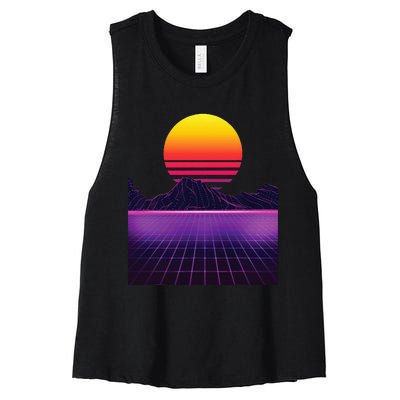 Outrun Synthwave Vaporwave Aesthetic 80s Retro Women's Racerback Cropped Tank