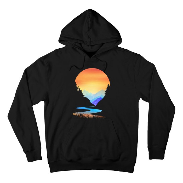 Outdoor Sunset Vintage Style Mountains Sun Nature Hoodie