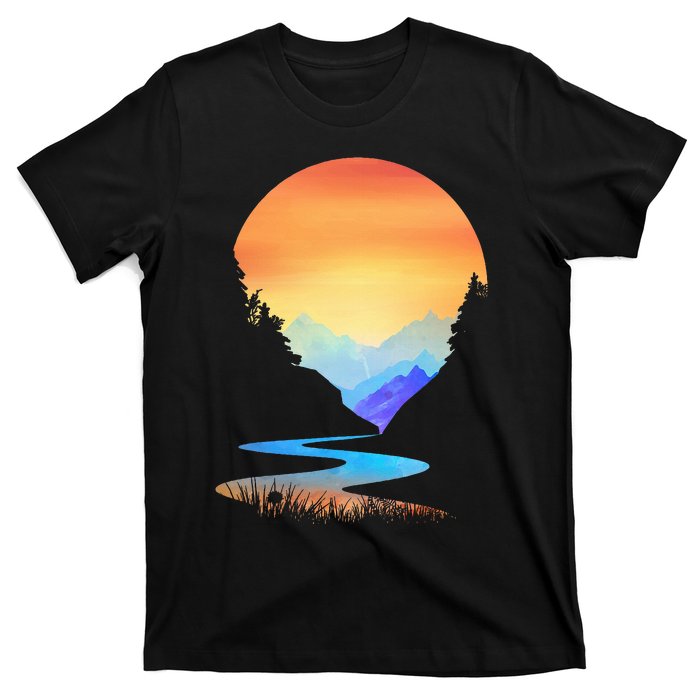 Outdoor Sunset Vintage Style Mountains Sun Nature T-Shirt