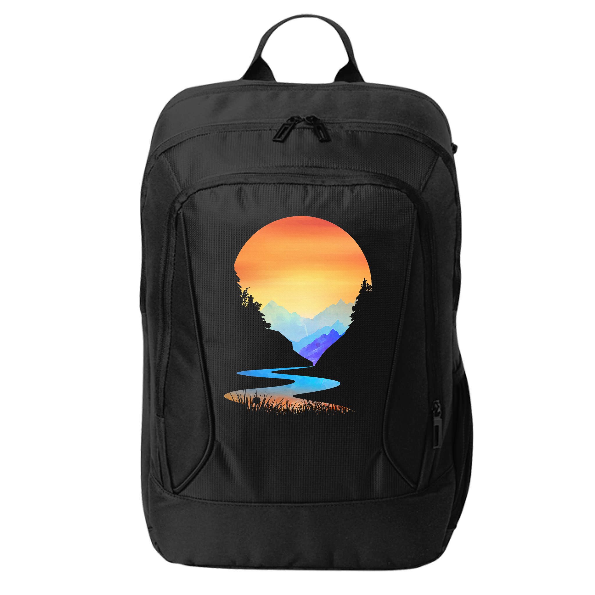 Outdoor Sunset Vintage Style Mountains Sun Nature City Backpack