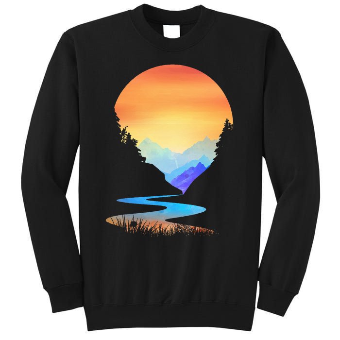 Outdoor Sunset Vintage Style Mountains Sun Nature Tall Sweatshirt