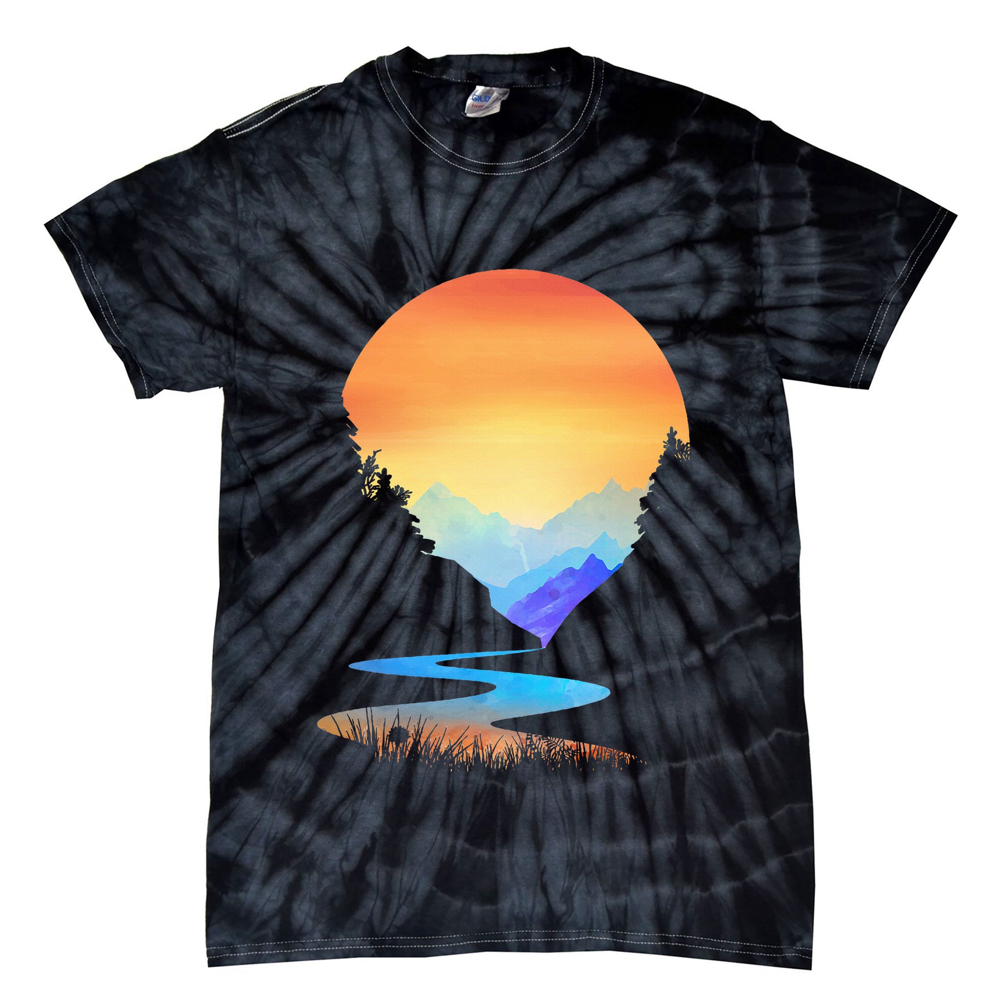 Outdoor Sunset Vintage Style Mountains Sun Nature Tie-Dye T-Shirt