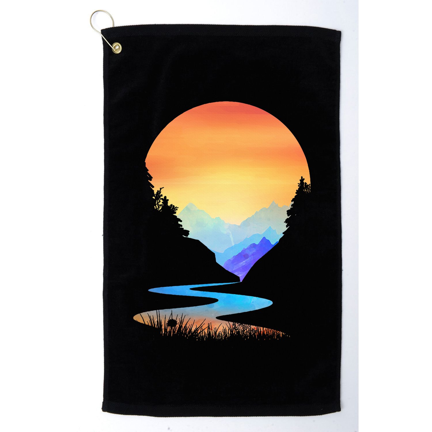 Outdoor Sunset Vintage Style Mountains Sun Nature Golf Towel