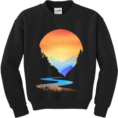 Outdoor Sunset Vintage Style Mountains Sun Nature Kids Sweatshirt