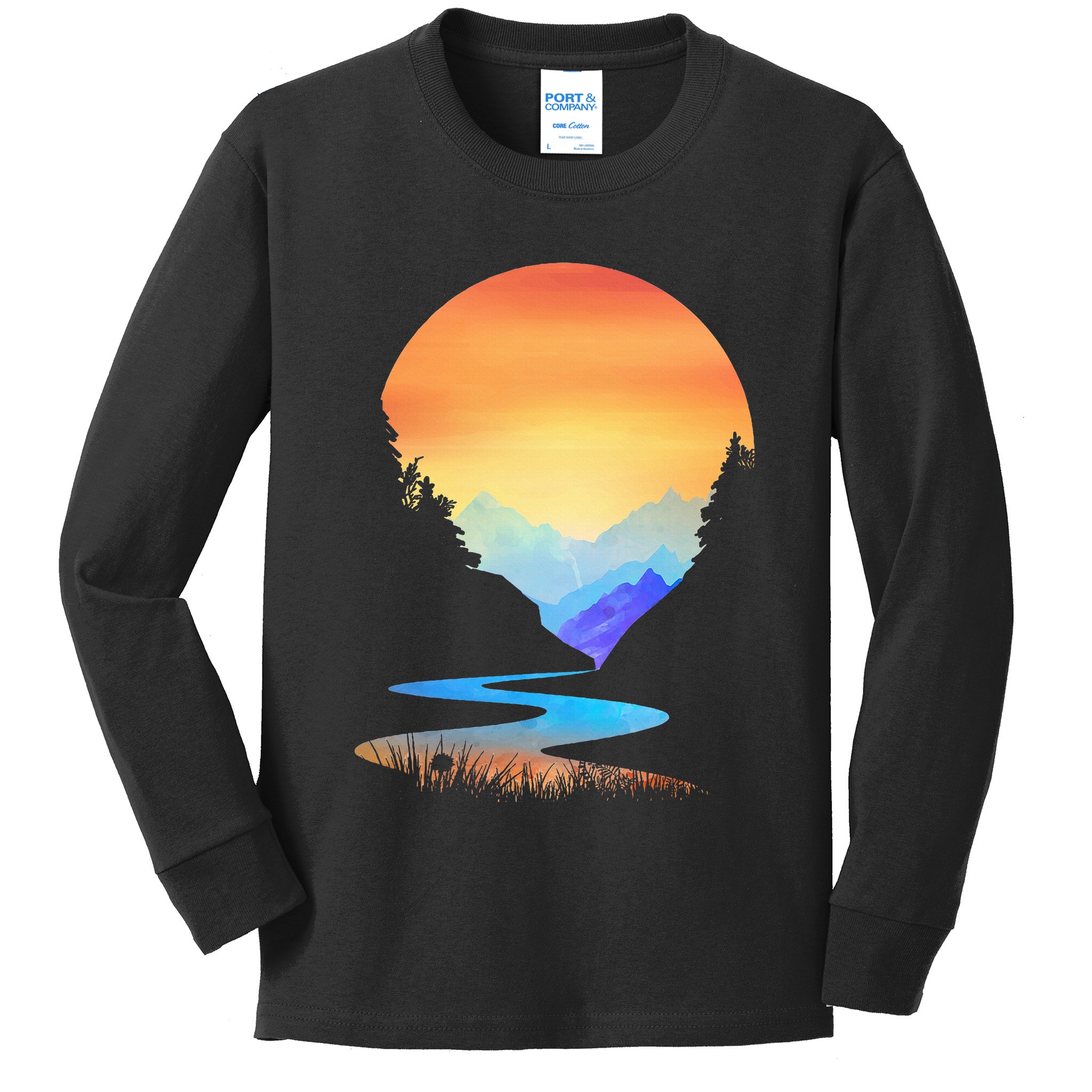 Outdoor Sunset Vintage Style Mountains Sun Nature Kids Long Sleeve Shirt
