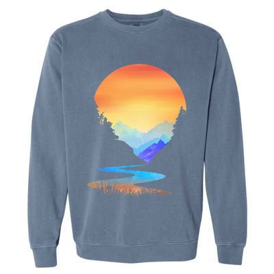 Outdoor Sunset Vintage Style Mountains Sun Nature Garment-Dyed Sweatshirt