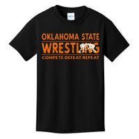 Oklahoma S.T.A.T.E Wrestling Compete Defeat Repeat Kids T-Shirt