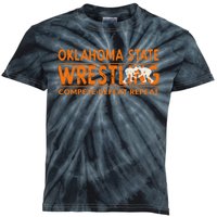 Oklahoma S.T.A.T.E Wrestling Compete Defeat Repeat Kids Tie-Dye T-Shirt