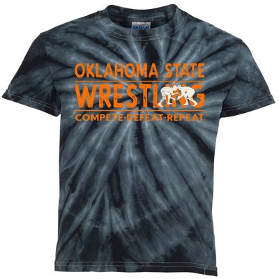 Oklahoma S.T.A.T.E Wrestling Compete Defeat Repeat Kids Tie-Dye T-Shirt