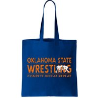 Oklahoma State Wrestling  Compete Defeat Repeat  Tote Bag