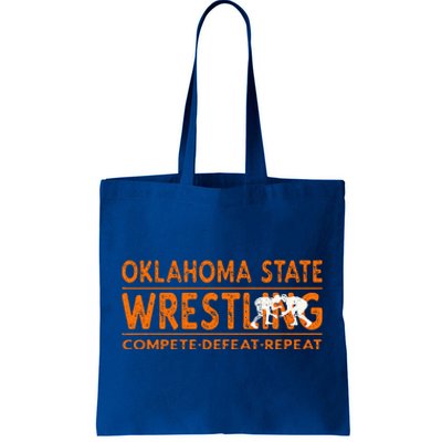 Oklahoma State Wrestling  Compete Defeat Repeat  Tote Bag