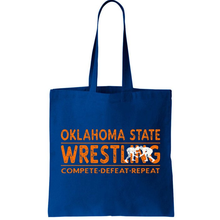 Oklahoma State Wrestling  Compete Defeat Repeat  Tote Bag