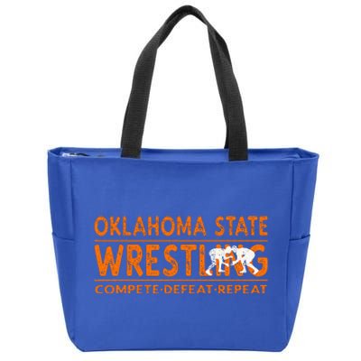 Oklahoma State Wrestling  Compete Defeat Repeat  Zip Tote Bag