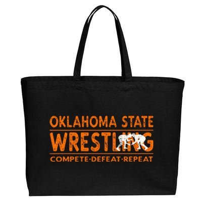 Oklahoma State Wrestling  Compete Defeat Repeat  Cotton Canvas Jumbo Tote