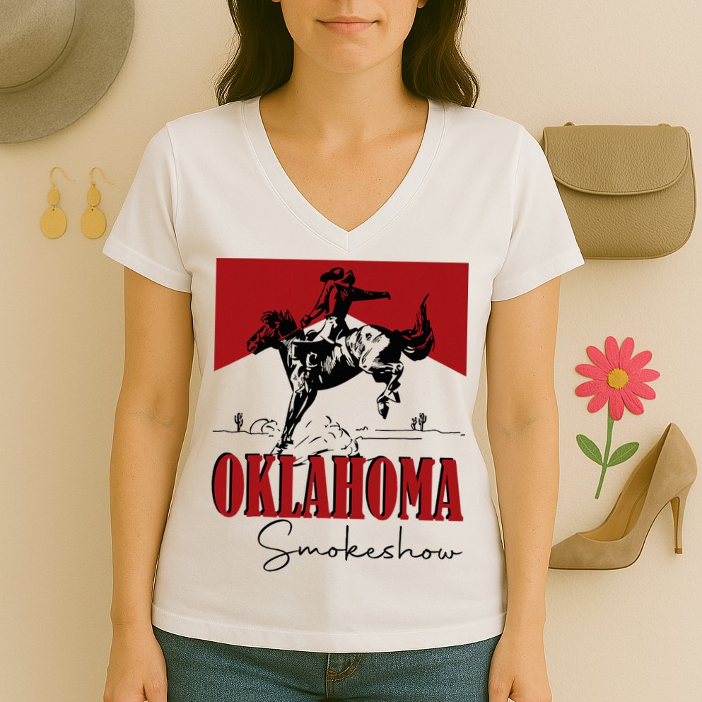Oklahoma Smokeshow Western Oklahoma Smokeshow Cowboy Women's V-Neck T-Shirt