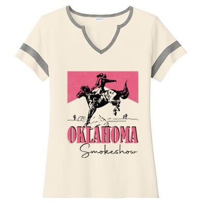 Oklahoma Smokeshow Western Oklahoma Smokeshow Cowboy Rodeo Ladies Halftime Notch Neck Tee