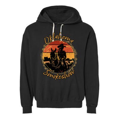 Oklahoma Smokeshow Western Riding Horses Cow Garment-Dyed Fleece Hoodie