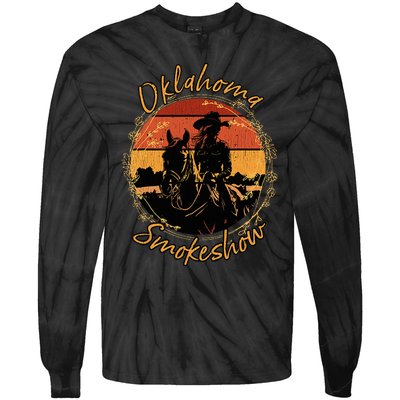 Oklahoma Smokeshow Western Riding Horses Cow Tie-Dye Long Sleeve Shirt