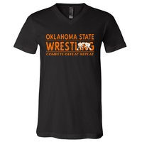 O.K.L.A.H.O.M.A State Wrestling Compete Defeat Repeat V-Neck T-Shirt