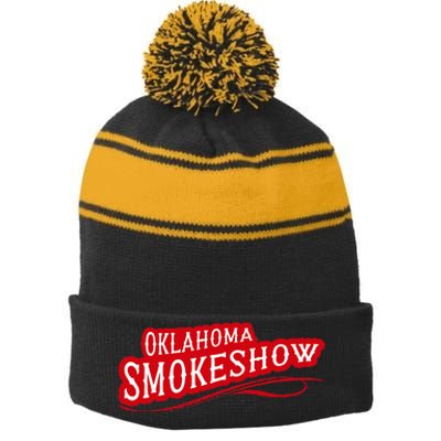 Oklahoma Smokeshow Western Country Music Cow Stripe Pom Pom Beanie