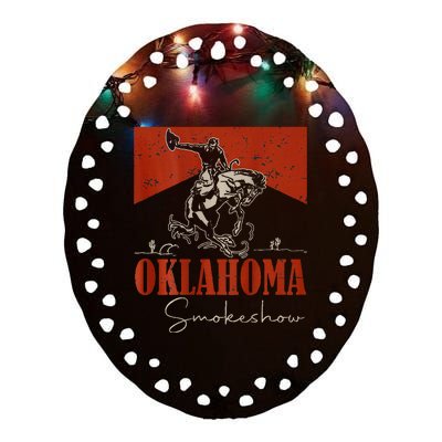 Oklahoma Smokeshow Western Rodeo Ceramic Oval Ornament