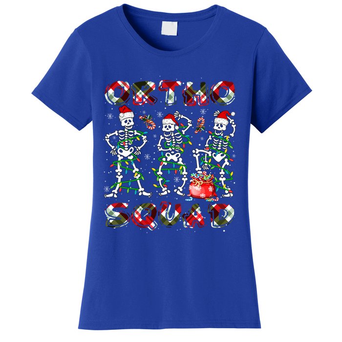 Ortho Squad Xmas Nurse Three Santa Skeletons Funny Dancing Gift Women's T-Shirt